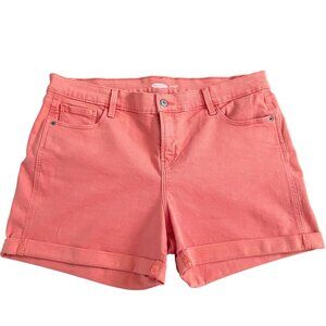 Old Navy Boyfriend Mid Rise Shorts Womens 14 Coral Outrage Cuffed Stretch